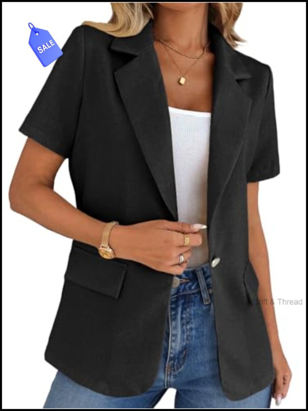Women's Short Sleeve Blazer Jacket Lightweight Cropped Business Casual